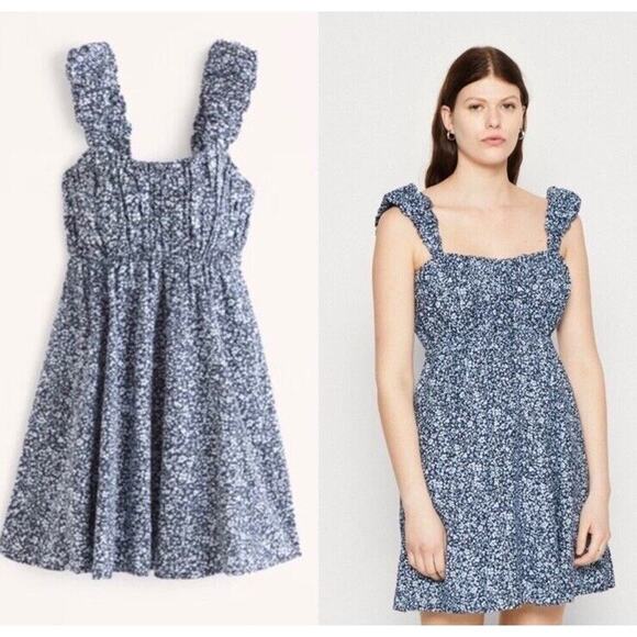 Abercrombie & Fitch Ditzy Floral Puff Strap Baby Doll Dress Blue Size Small Tall - Picture 1 of 10